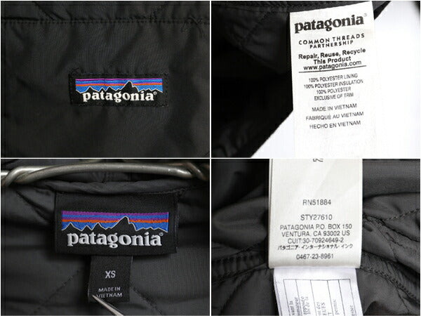 パタゴニア ダイアモンド キルト ボマー フーディ メンズ XS / 古着 16年製 Patagonia パーカー 中綿 ナイロン フルジップ ジャケット 黒