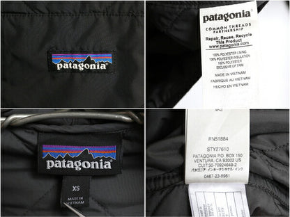 パタゴニア ダイアモンド キルト ボマー フーディ メンズ XS / 古着 16年製 Patagonia パーカー 中綿 ナイロン フルジップ ジャケット 黒