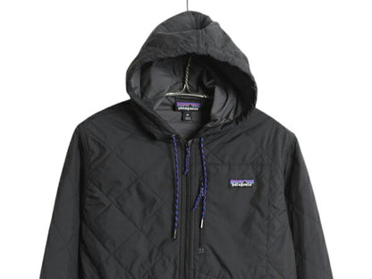 パタゴニア ダイアモンド キルト ボマー フーディ メンズ XS / 古着 16年製 Patagonia パーカー 中綿 ナイロン フルジップ ジャケット 黒