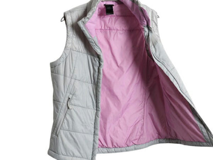 ノースフェイス 中綿 ナイロン ベスト レディース L 古着 The North Face アウトドア 重ね着 前開き ハイネック フルジップ パッカブル 灰