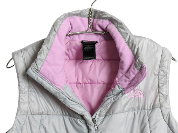 ノースフェイス 中綿 ナイロン ベスト レディース L 古着 The North Face アウトドア 重ね着 前開き ハイネック フルジップ パッカブル 灰