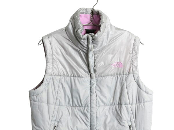 ノースフェイス 中綿 ナイロン ベスト レディース L 古着 The North Face アウトドア 重ね着 前開き ハイネック フルジップ パッカブル 灰