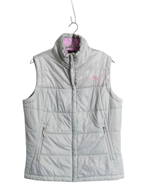 ノースフェイス 中綿 ナイロン ベスト レディース L 古着 The North Face アウトドア 重ね着 前開き ハイネック フルジップ パッカブル 灰