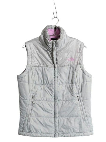 ノースフェイス 中綿 ナイロン ベスト レディース L 古着 The North Face アウトドア 重ね着 前開き ハイネック フルジップ パッカブル 灰