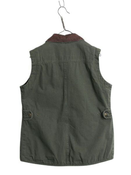 ウールリッチ フルジップ ダック ベスト レディース M メンズ S 程 Woolrich ハンティング 裏 フリース ライナー付き アウトドア 重ね着 緑