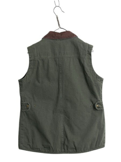 ウールリッチ フルジップ ダック ベスト レディース M メンズ S 程 Woolrich ハンティング 裏 フリース ライナー付き アウトドア 重ね着 緑