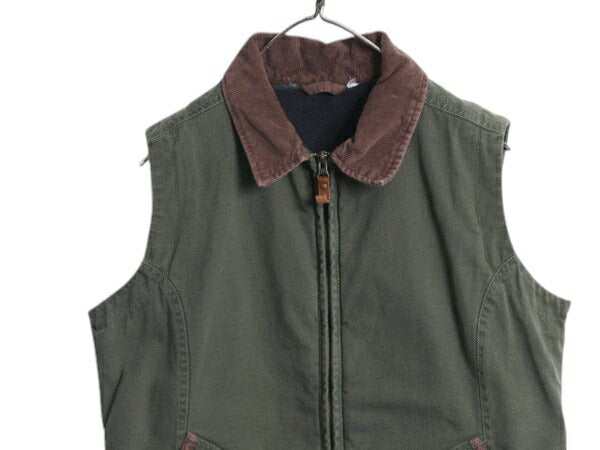ウールリッチ フルジップ ダック ベスト レディース M メンズ S 程 Woolrich ハンティング 裏 フリース ライナー付き アウトドア 重ね着 緑