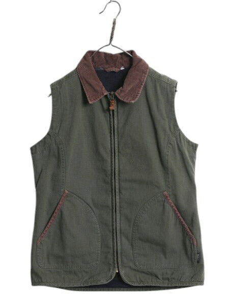 ウールリッチ フルジップ ダック ベスト レディース M メンズ S 程 Woolrich ハンティング 裏 フリース ライナー付き アウトドア 重ね着 緑