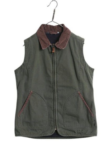 ウールリッチ フルジップ ダック ベスト レディース M メンズ S 程 Woolrich ハンティング 裏 フリース ライナー付き アウトドア 重ね着 緑