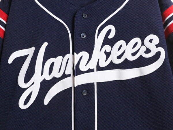 90s MLB オフィシャル ラッセル ヤンキース ベースボール シャツ メンズ XL / ユニフォーム ゲームシャツ メジャーリーグ 半袖シャツ 厚手
