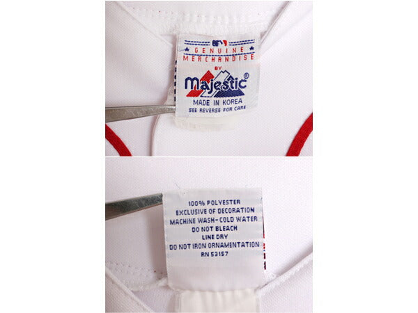 MLB オフィシャル Majestic レッドソックス ベースボール シャツ メンズ M 程/ 古着 ユニフォーム メジャーリーグ ゲームシャツ 半袖シャツ