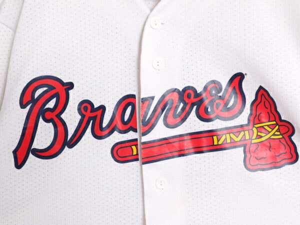 MLB オフィシャル Majestic ブレーブス ベースボール シャツ メンズ L 程 古着 ユニフォーム メジャーリーグ ゲームシャツ 半袖シャツ 野球