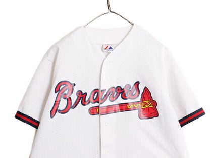 MLB オフィシャル Majestic ブレーブス ベースボール シャツ メンズ L 程 古着 ユニフォーム メジャーリーグ ゲームシャツ 半袖シャツ 野球