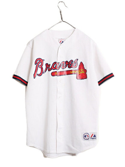 MLB オフィシャル Majestic ブレーブス ベースボール シャツ メンズ L 程 古着 ユニフォーム メジャーリーグ ゲームシャツ 半袖シャツ 野球
