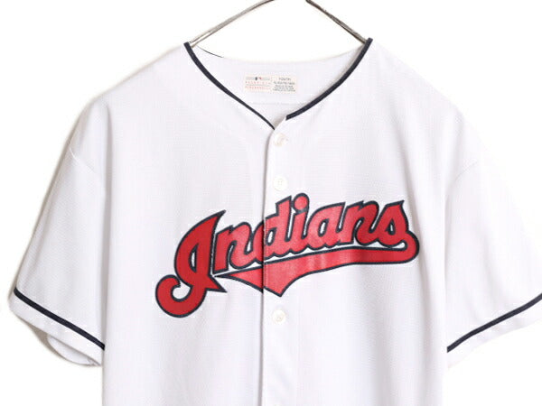 MLB オフィシャル インディアンズ ベースボール シャツ ボーイズ XL メンズ S 程 ユニフォーム ゲームシャツ メジャーリーグ 半袖シャツ 白