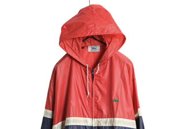 70s 80s ラコステ フルジップ ナイロン フード パーカー ジャケット メンズ XL ヴィンテージ IZOD LACOSTE パッカブル ウインドブレーカー