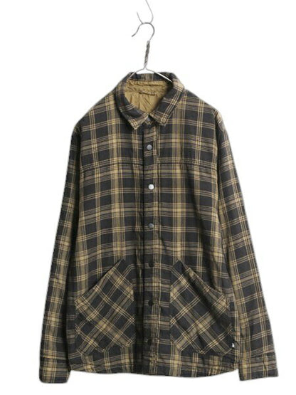 US企画 ノースフェイス リバーシブル 中綿 キルティング シャツ ジャケット メンズ M 古着 The North Face チェック フランネル ブルゾン