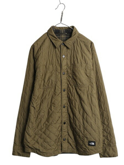 US企画 ノースフェイス リバーシブル 中綿 キルティング シャツ ジャケット メンズ M 古着 The North Face チェック フランネル ブルゾン