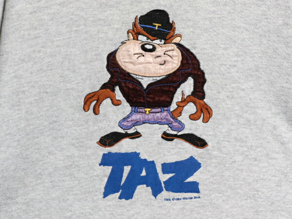 90s ワーナー タズマニアンデビル 刺繍 スウェット メンズ レディース XL 小さめ L 程 古着 オールド キャラクター イラスト トレーナー 灰