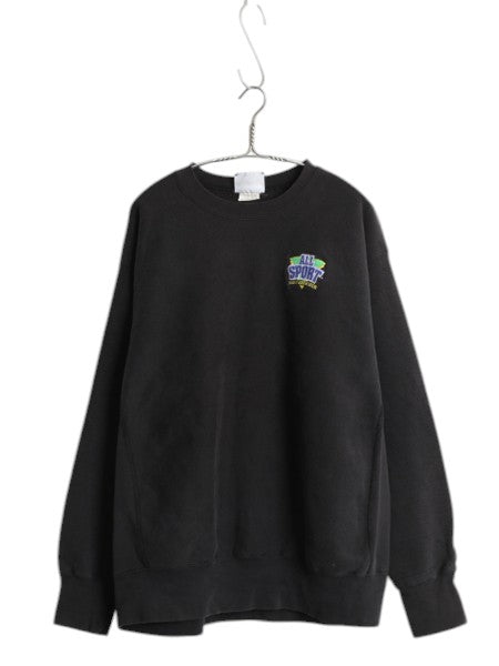 90s USA製 企業 刺繍 スウェット メンズ XXL 古着 オールド ヘビーウェイト トレーナー 裏起毛 クルーネック 大きいサイズ ブラック 企業物