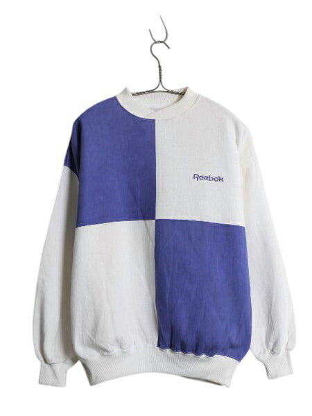 デッドストック 90s リーボック ツートン クレイジー 切替 デザイン スウェット メンズ M / 新品 オールド トレーナー 裏起毛 ワンポイント