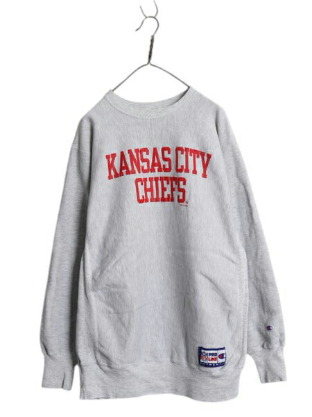 90s チャンピオン リバースウィーブ 2段 プリント スウェット メンズ XXL オールド NFL アメフト オフィシャル チーフス トレーナー 裏起毛
