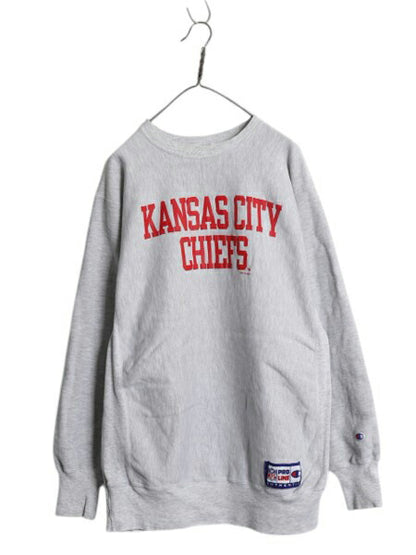 90s チャンピオン リバースウィーブ 2段 プリント スウェット メンズ XXL オールド NFL アメフト オフィシャル チーフス トレーナー 裏起毛