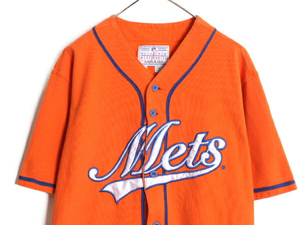 MLB オフィシャル MIRAGE メッツ ベースボール シャツ メンズ M 古着 ユニフォーム ゲームシャツ メジャーリーグ 半袖シャツ コットン 野球
