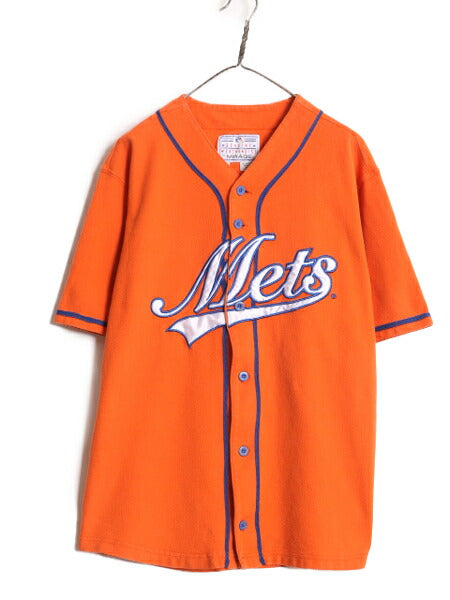 MLB オフィシャル MIRAGE メッツ ベースボール シャツ メンズ M 古着 ユニフォーム ゲームシャツ メジャーリーグ 半袖シャツ コットン 野球