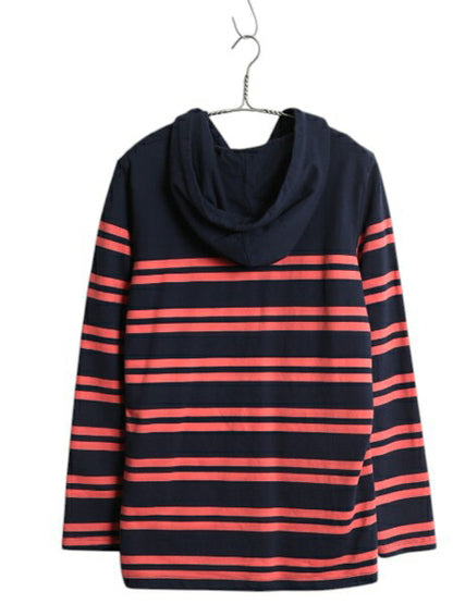 エルエルビーン フード付き 長袖 Tシャツ レディース L 古着 LLBEAN パーカー ロンT ラガーシャツ タイプ プルオーバー ボーダー ツートン