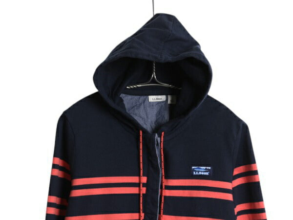 エルエルビーン フード付き 長袖 Tシャツ レディース L 古着 LLBEAN パーカー ロンT ラガーシャツ タイプ プルオーバー ボーダー ツートン