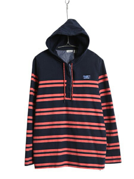 エルエルビーン フード付き 長袖 Tシャツ レディース L 古着 LLBEAN パーカー ロンT ラガーシャツ タイプ プルオーバー ボーダー ツートン