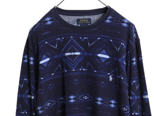 ポロ ラルフローレン ネイティブ 総柄 サーマル 長袖 Tシャツ メンズ M / 古着 ロンT マルチカラー ストレッチ カットソー ロングスリーブ