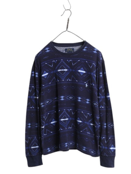 ポロ ラルフローレン ネイティブ 総柄 サーマル 長袖 Tシャツ メンズ M / 古着 ロンT マルチカラー ストレッチ カットソー ロングスリーブ