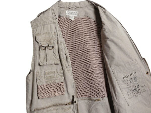 80s バナナリパブリック サファリ ベスト メンズ L 古着 ヴィンテージ Safari&Travel アウトドア ハンティング フィッシング 重ね着 前開き