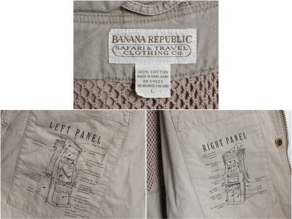 80s バナナリパブリック サファリ ベスト メンズ L 古着 ヴィンテージ Safari&Travel アウトドア ハンティング フィッシング 重ね着 前開き