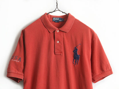 ビッグポニー ■ POLO ポロ ラルフローレン 鹿の子 半袖 ポロシャツ ( メンズ L ) 古着 半袖シャツ カノコ 赤 レッド ポニー刺繍 コットン