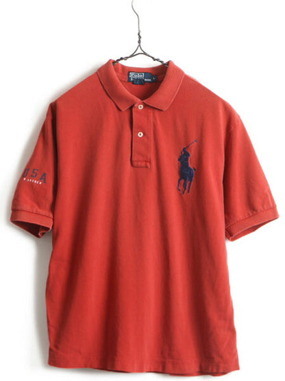 ビッグポニー ■ POLO ポロ ラルフローレン 鹿の子 半袖 ポロシャツ ( メンズ L ) 古着 半袖シャツ カノコ 赤 レッド ポニー刺繍 コットン