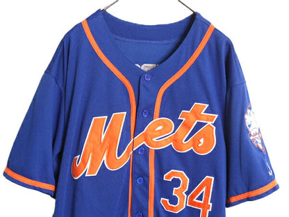 MLB オフィシャル Majestic メッツ ベースボール シャツ メンズ M 程 古着 ユニフォーム ゲームシャツ メジャーリーグ 半袖シャツ 大リーグ