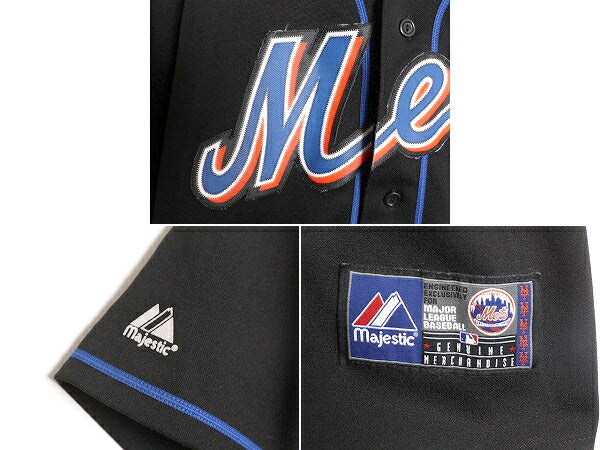 MLB オフィシャル Majestic メッツ ベースボール シャツ メンズ S / ユニフォーム ゲームシャツ メジャーリーグ 半袖シャツ 廃盤 ブラック