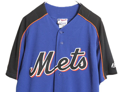 MLB オフィシャル Majestic メッツ ベースボール シャツ メンズ L ユニフォーム ゲームシャツ メジャーリーグ 半袖シャツ 2トーン 大リーグ