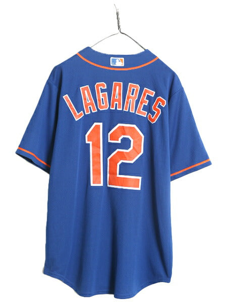 USA製 MLB オフィシャル Majestic メッツ ベースボール シャツ メンズ L 古着 ユニフォーム ゲームシャツ メジャーリーグ 半袖シャツ 野球