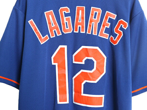 USA製 MLB オフィシャル Majestic メッツ ベースボール シャツ メンズ L 古着 ユニフォーム ゲームシャツ メジャーリーグ 半袖シャツ 野球