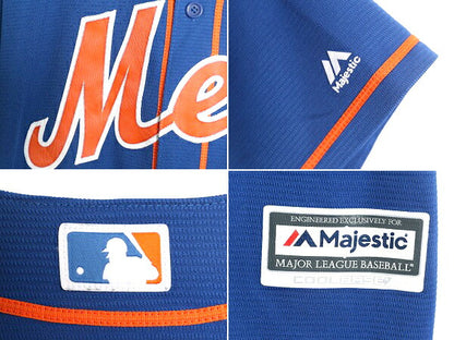 USA製 MLB オフィシャル Majestic メッツ ベースボール シャツ メンズ L 古着 ユニフォーム ゲームシャツ メジャーリーグ 半袖シャツ 野球