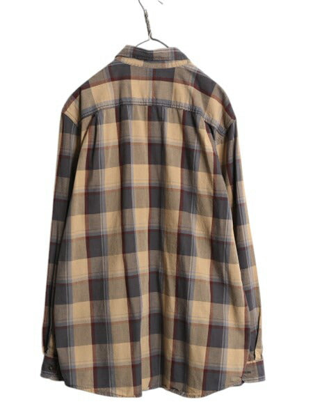 US企画 カーハート チェック ボタンダウン シャンブレー シャツ メンズ L 古着 Carhartt ワーク コットン BD 長袖シャツ ワンポイント 廃盤