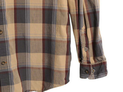 US企画 カーハート チェック ボタンダウン シャンブレー シャツ メンズ L 古着 Carhartt ワーク コットン BD 長袖シャツ ワンポイント 廃盤