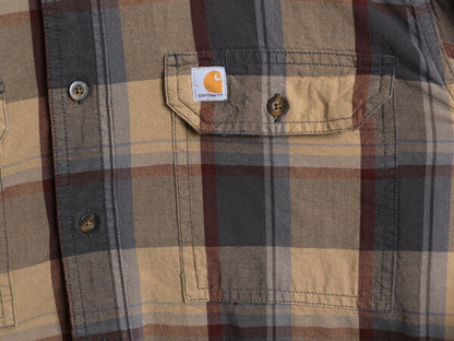 US企画 カーハート チェック ボタンダウン シャンブレー シャツ メンズ L 古着 Carhartt ワーク コットン BD 長袖シャツ ワンポイント 廃盤
