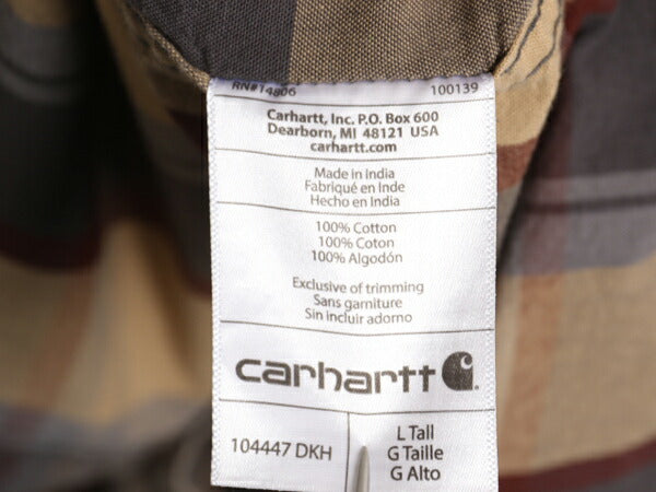 US企画 カーハート チェック ボタンダウン シャンブレー シャツ メンズ L 古着 Carhartt ワーク コットン BD 長袖シャツ ワンポイント 廃盤