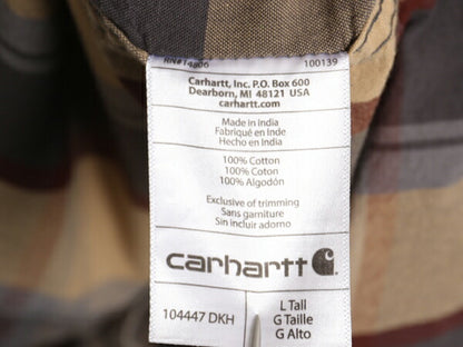 US企画 カーハート チェック ボタンダウン シャンブレー シャツ メンズ L 古着 Carhartt ワーク コットン BD 長袖シャツ ワンポイント 廃盤