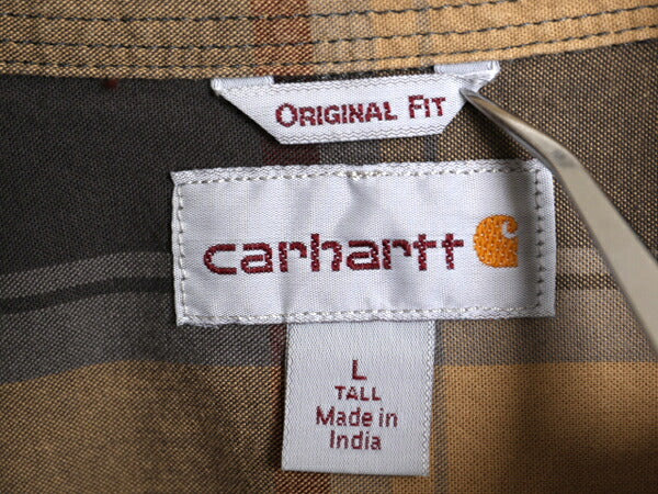 US企画 カーハート チェック ボタンダウン シャンブレー シャツ メンズ L 古着 Carhartt ワーク コットン BD 長袖シャツ ワンポイント 廃盤